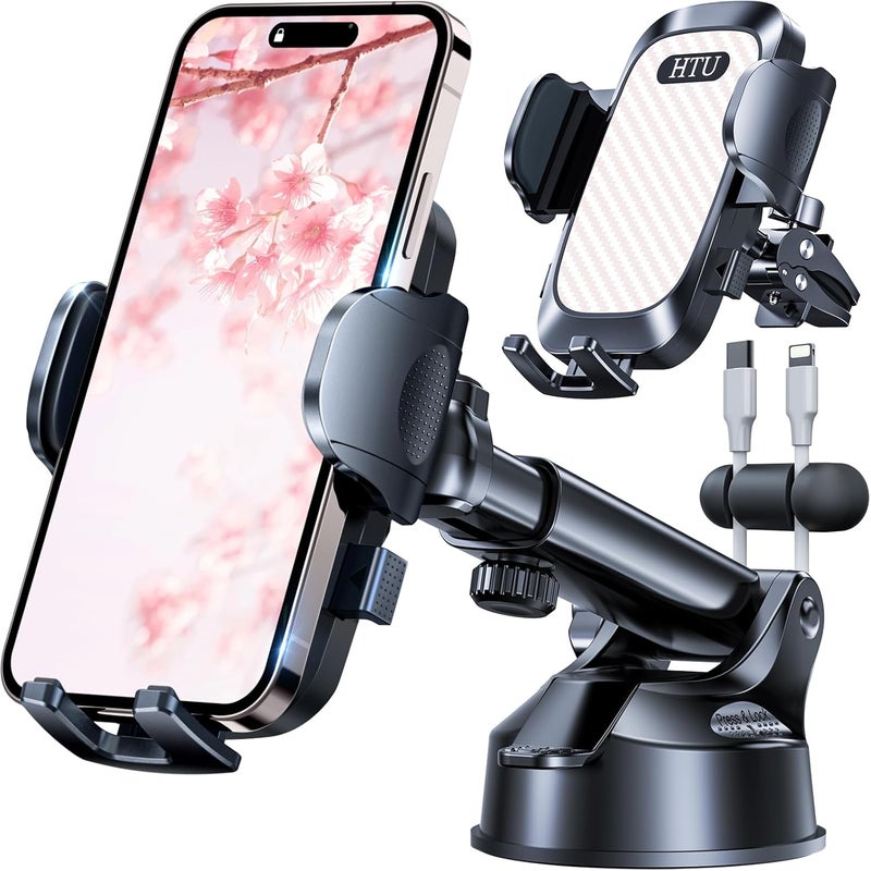 HTU 2026 Ultimate Best【True Military-Grade & Safety Cert】Car Phone Holder 【Upgraded 5-in-1 & 100+LBS Strongest Suction】360 Rotation Truck Windshield Dashboard Vent Mount Stand for iPhone Android, Pink - Image 1